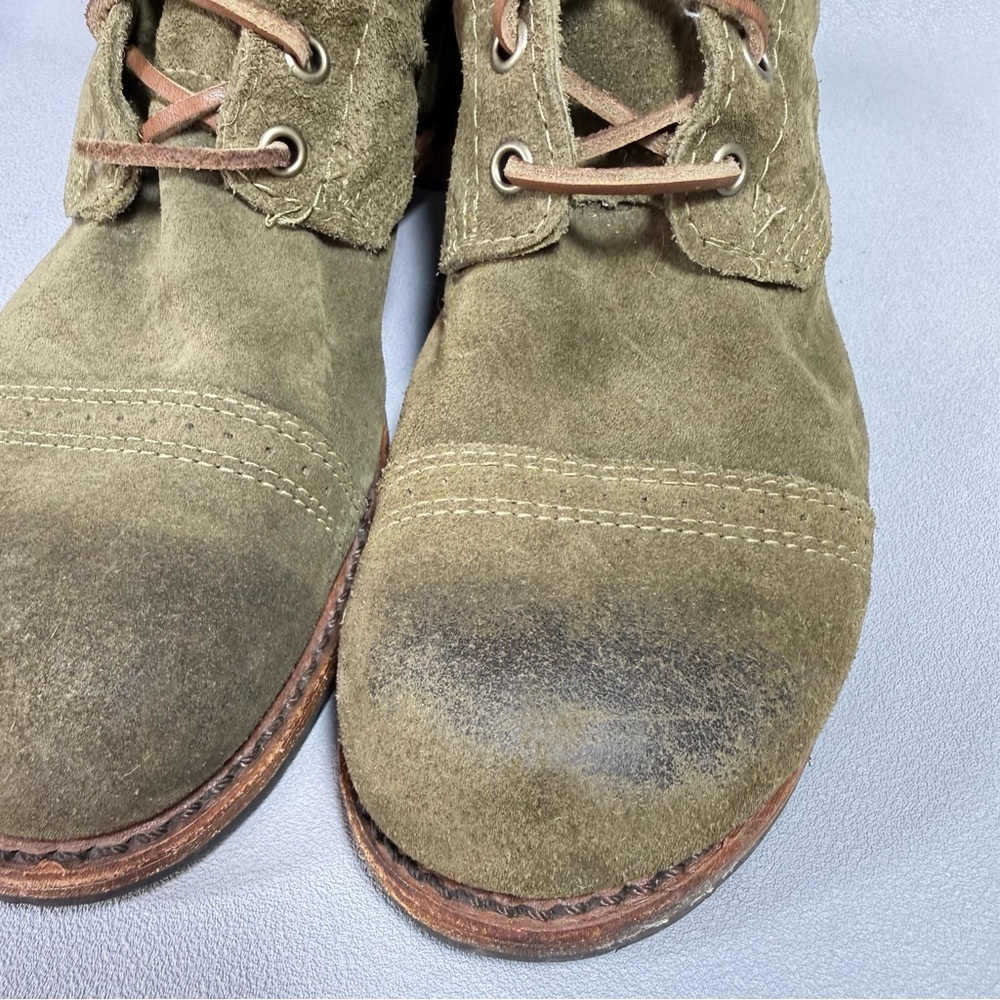 WALK-OVER VINTAGE COLLECTION Olive Green Suede Lace-Up Mid Calf Combat Boots - Picture 9 of 15